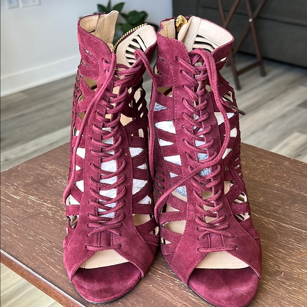 Women's Burgundy Lace-Up Heels